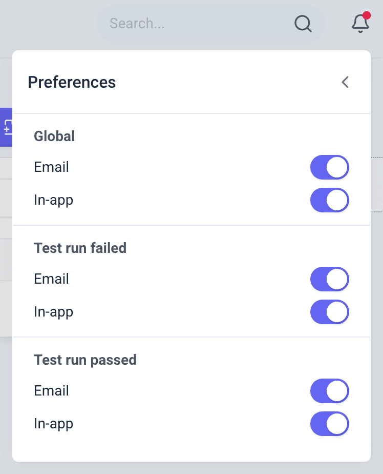 Notification centre settings screenshot