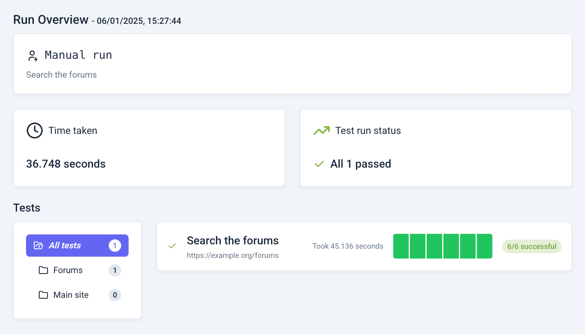Test run overview screenshot